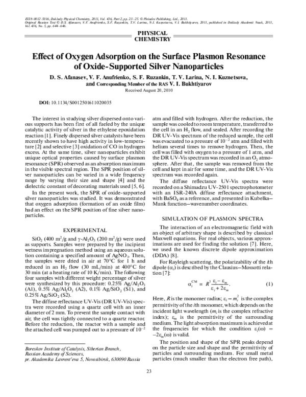 (PDF) Effect of oxygen adsorption on the surface plasmon resonance of ...