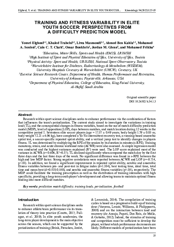 (PDF) Training and fitness variability in elite youth soccer