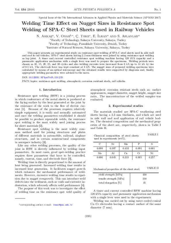 (PDF) Welding Time Effect on Nugget Sizes in Resistance Spot Welding of ...