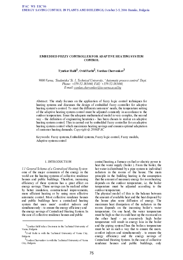 (PDF) Embedded fuzzy controller for adaptive heating system control