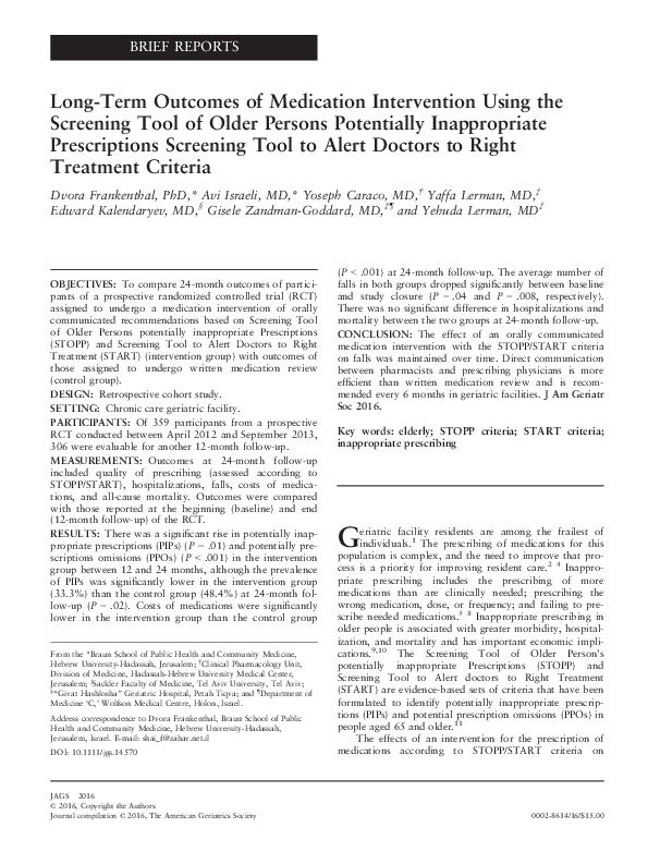 (PDF) Long-Term Outcomes of Medication Intervention Using the Screening ...