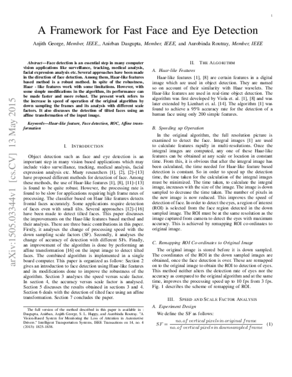 (PDF) A Framework for Fast Face and Eye Detection