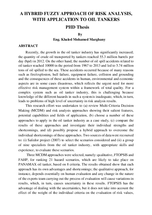 (PDF) A HYBRID FUZZY APPROACH OF RISK ANALYSIS, WITH APPLICATION TO OIL ...