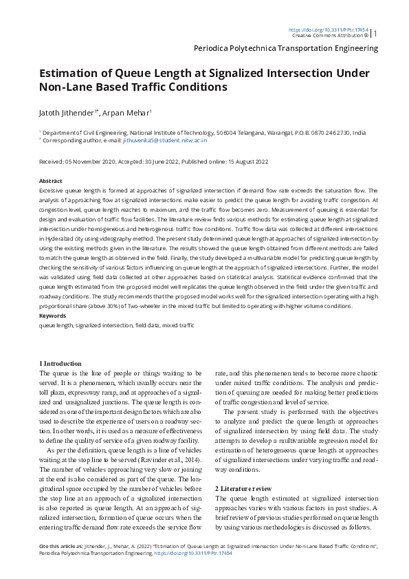 (PDF) Estimation of Queue Length at Signalized Intersection Under Non ...