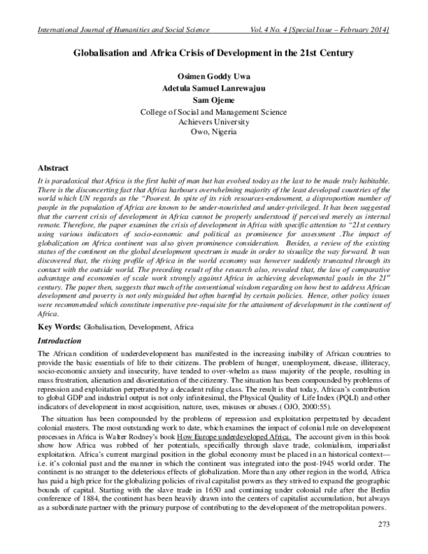 (PDF) Globalisation and Africa Crisis of Development in the 21st Century