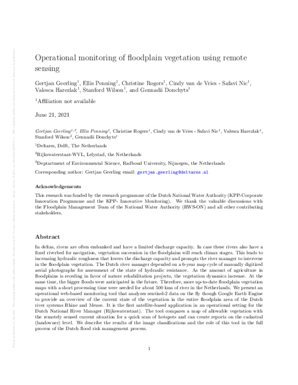 (PDF) Operational monitoring of floodplain vegetation using remote sensing