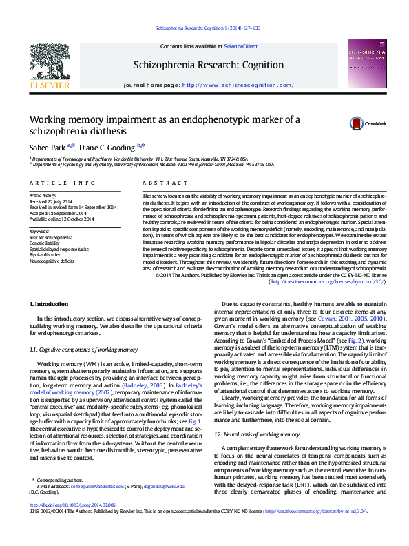 (PDF) Working memory impairment as an endophenotypic marker of a ...