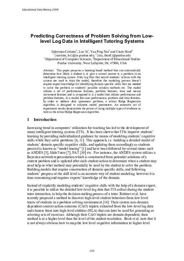 (PDF) Predicting correctness of problem solving from low-level log data ...
