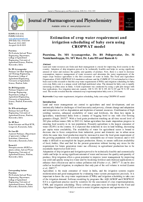 (PDF) Estimation of crop water requirement and irrigation scheduling of ...