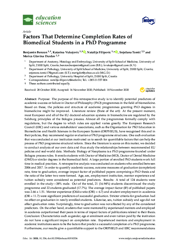 (PDF) Factors That Determine Completion Rates of Biomedical Students in ...