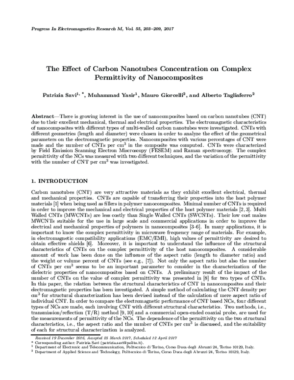 (PDF) The Effect of Carbon Nanotubes Concentration on Complex ...