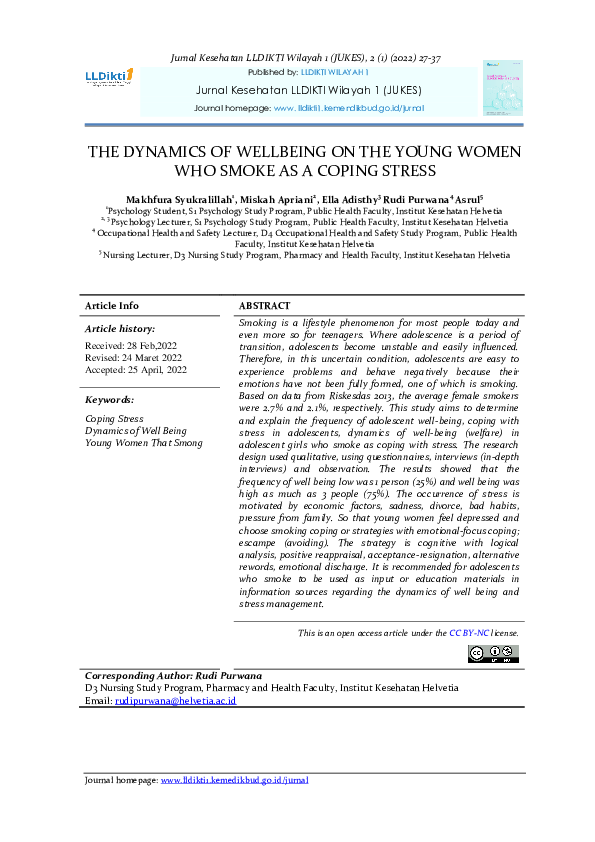 (PDF) Dynamics of Well Being on the Young Women Who Smoke as a Coping ...