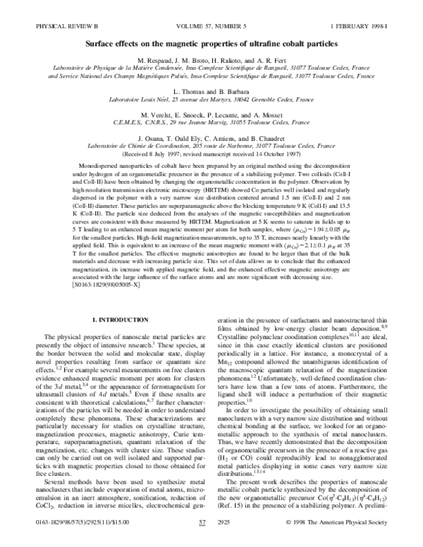 (PDF) Surface effects on the magnetic properties of ultrafine cobalt ...