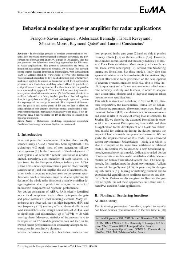 (PDF) Behavioral modeling of power amplifier for radar applications