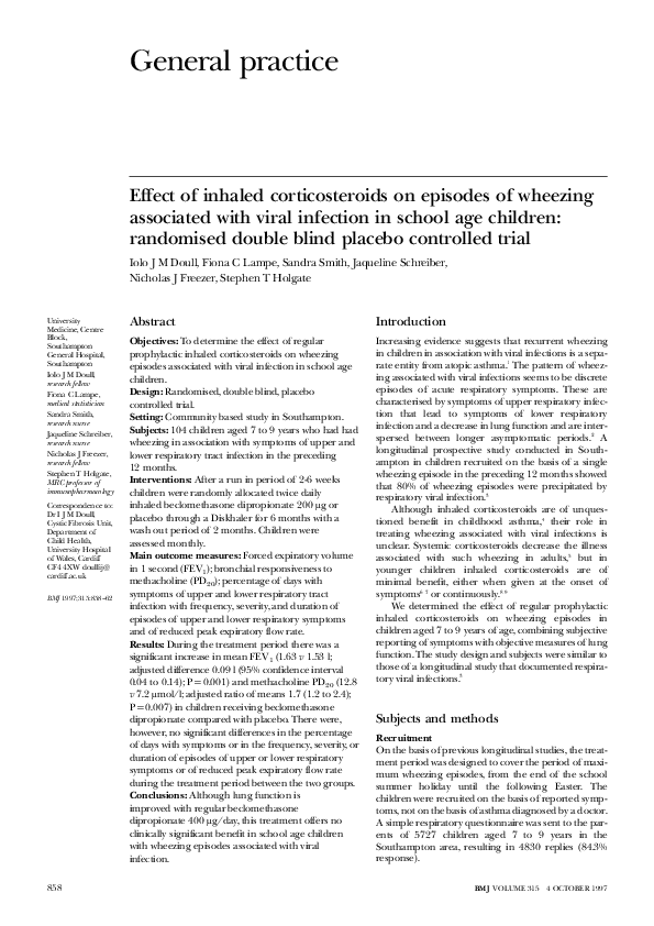 (PDF) Effect of inhaled corticosteroids on episodes of wheezing ...