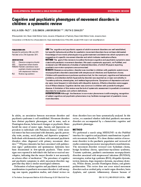 (PDF) Cognitive and psychiatric phenotypes of movement disorders in ...