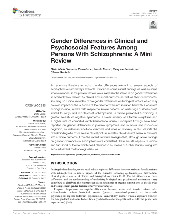 (PDF) Gender Differences in Clinical and Psychosocial Features Among ...