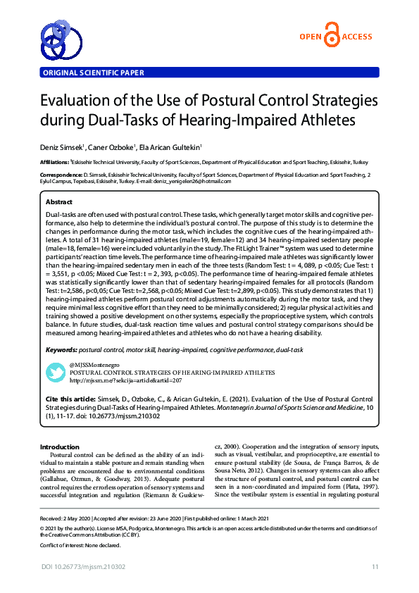 (PDF) Evaluation of the Use of Postural Control Strategies during Dual ...