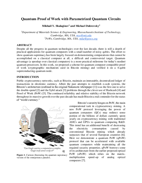 (PDF) Quantum Proof of Work with Parametrized Quantum Circuits