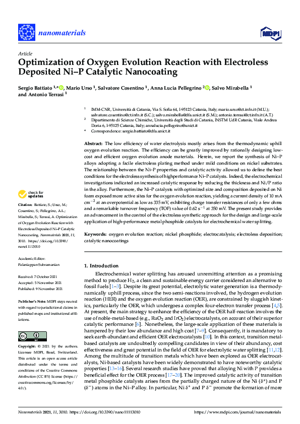 (PDF) Optimization of Oxygen Evolution Reaction with Electroless ...