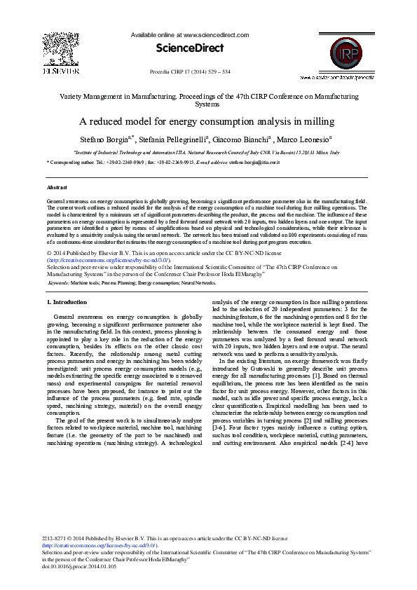 (PDF) A Reduced Model for Energy Consumption Analysis in Milling