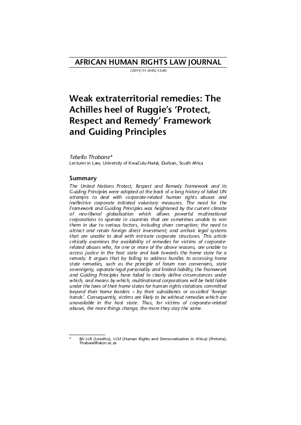 (PDF) Weak extraterritorial remedies : the Achilles heel of Ruggie's ...