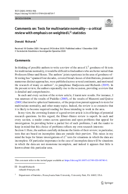 (PDF) Comments on: Tests for multivariate normality—a critical review ...
