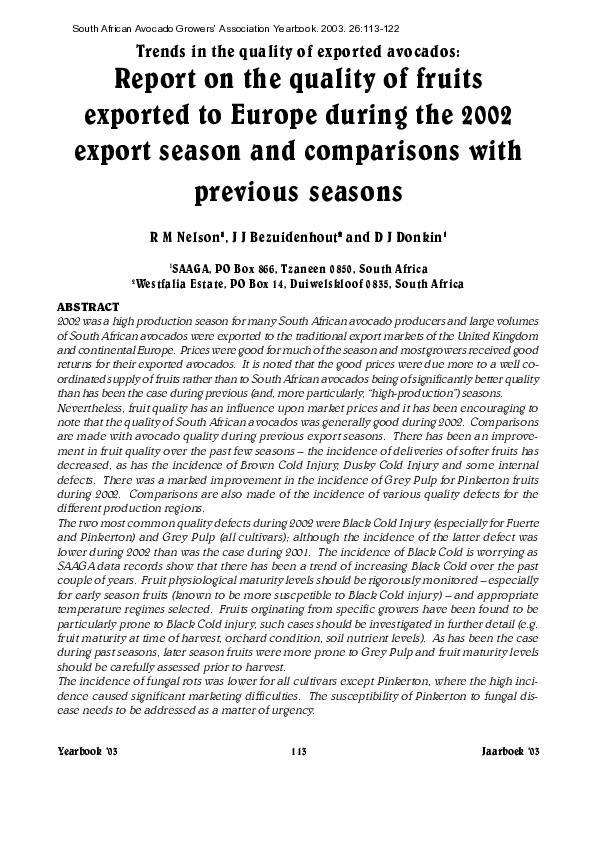 (PDF) Trends in the quality of exported avocados: Report on the quality ...