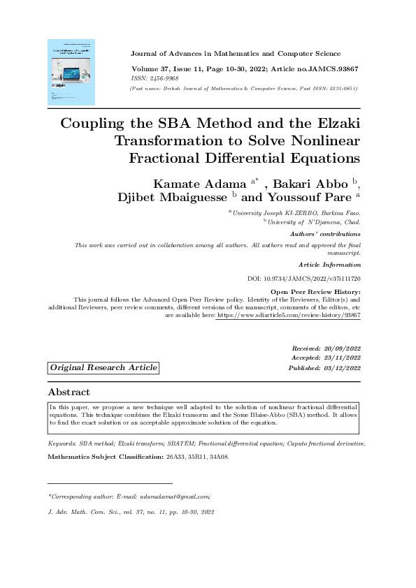 (PDF) Coupling the SBA Method and the Elzaki Transformation to Solve ...