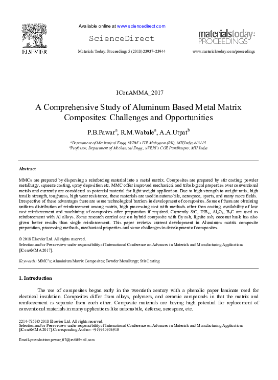 (PDF) A Comprehensive Study of Aluminum Based Metal Matrix Composites ...