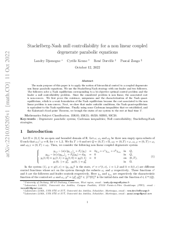 (PDF) Stackelberg-Nash null controllability for a non linear coupled ...