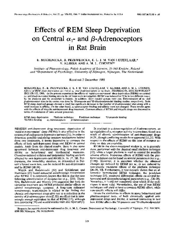 (PDF) Effects of REM sleep deprivation on central α1- and β ...