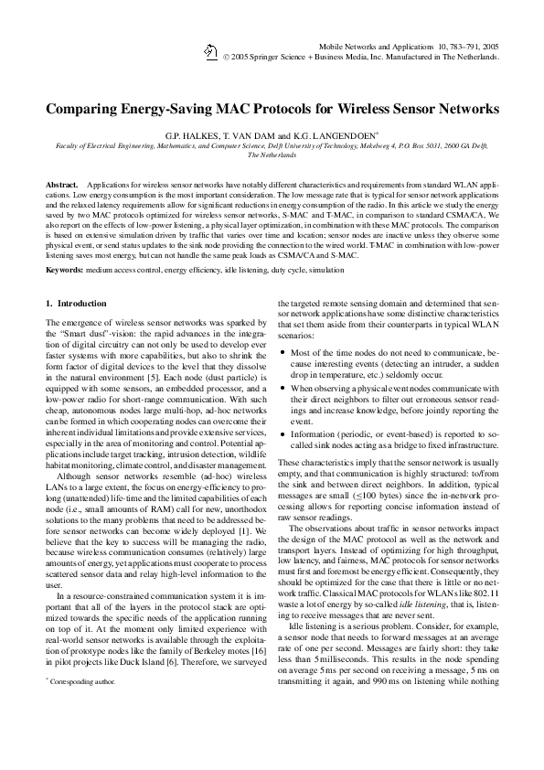 (PDF) Comparing Energy-Saving MAC Protocols for Wireless Sensor Networks
