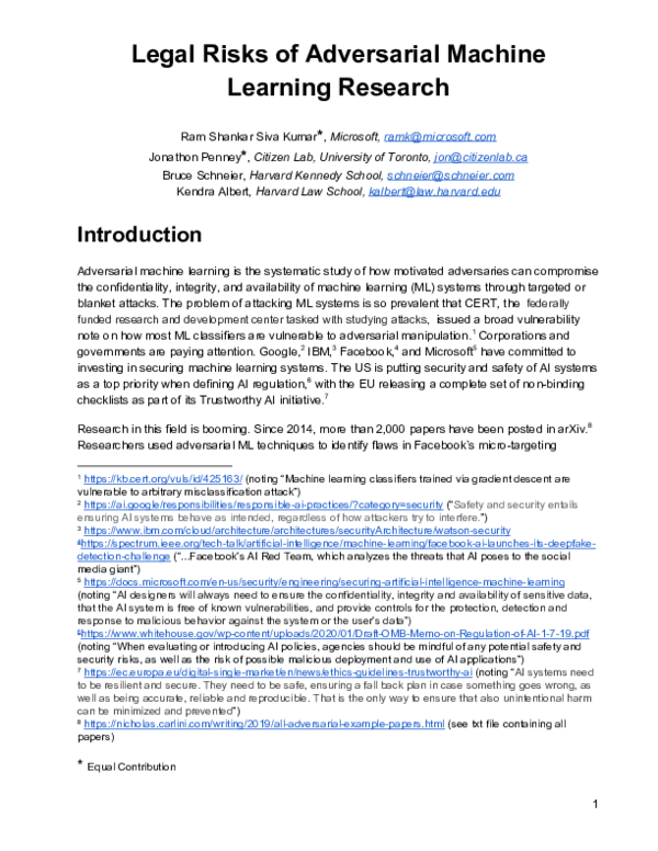 (PDF) Legal Risks of Adversarial Machine Learning Research