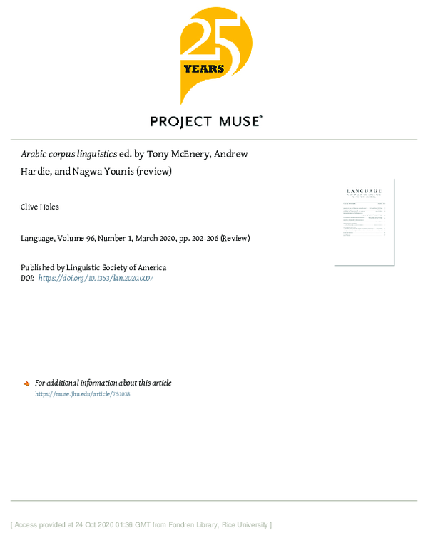 PDF) Arabic corpus linguistics ed. by Tony McEnery, Andrew
