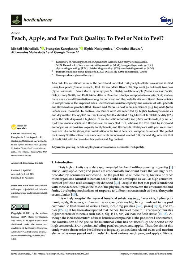 (PDF) Peach, Apple, and Pear Fruit Quality: To Peel or Not to Peel ...