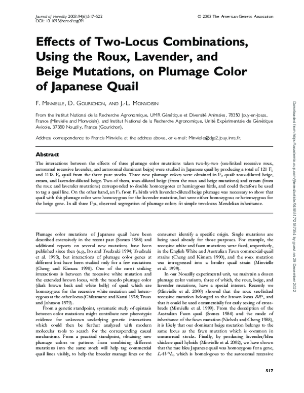 (PDF) Effects of Two-Locus Combinations, Using the Roux, Lavender, and ...