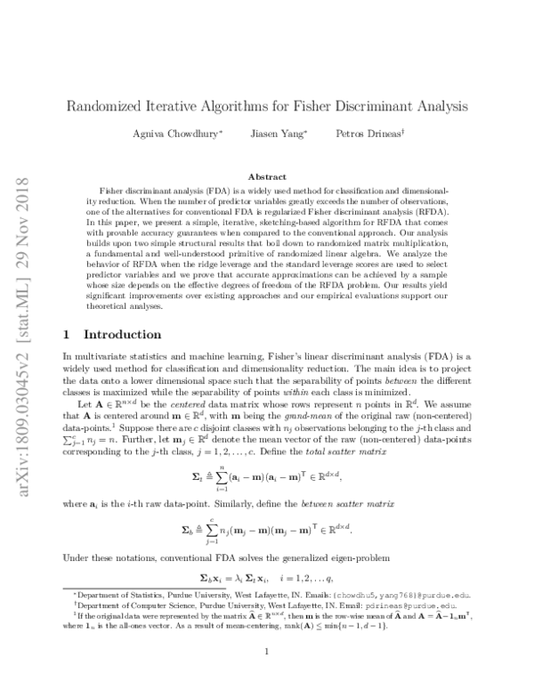 (PDF) Randomized Iterative Algorithms for Fisher Discriminant Analysis