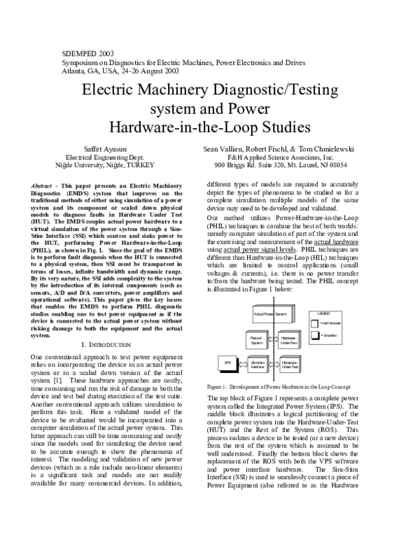 (PDF) Electric machinery diagnostic/testing system and power hardware