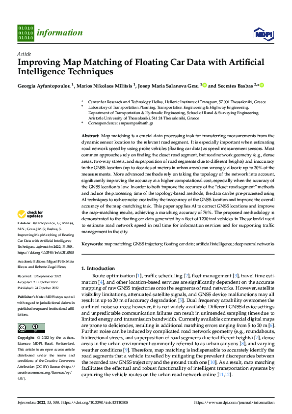 (PDF) Improving Map Matching of Floating Car Data with Artificial