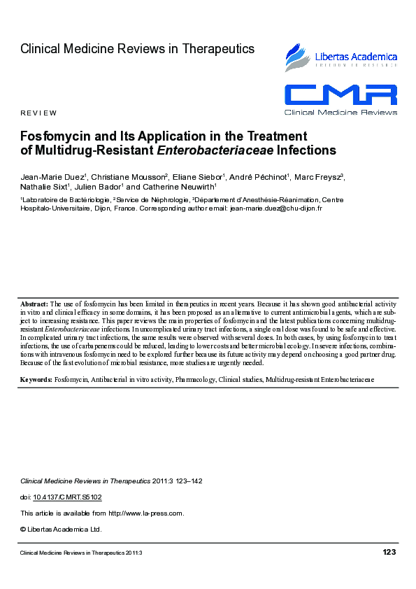 (PDF) Fosfomycin and Its Application in the Treatment of Multidrug ...