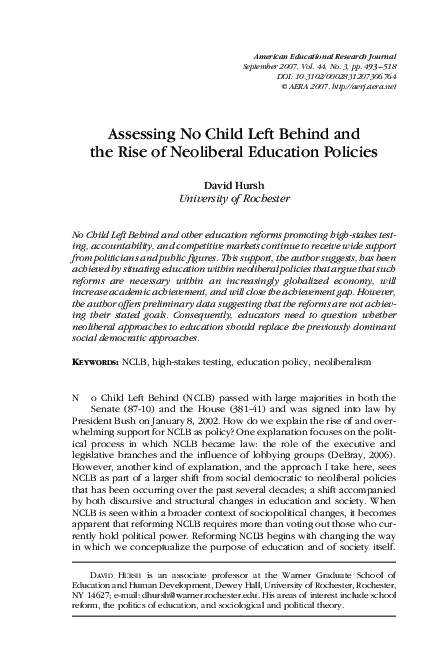 (PDF) Assessing No Child Left Behind and the Rise of Neoliberal ...