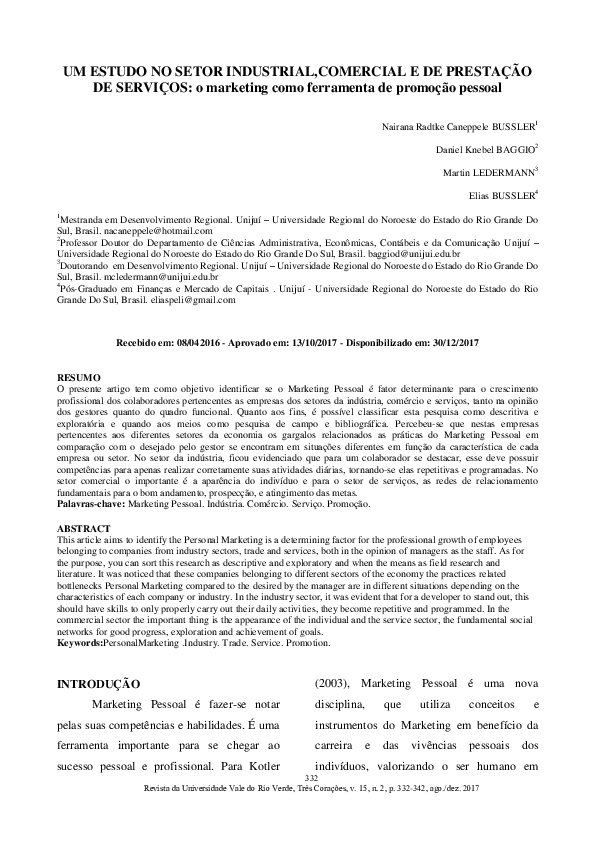 UM ESTUDO NO SETOR INDUSTRIAL,COMERCIAL E DE PRESTAÇÃO DE SERVIÇOS: o marketing como ferramenta de promoção pessoal