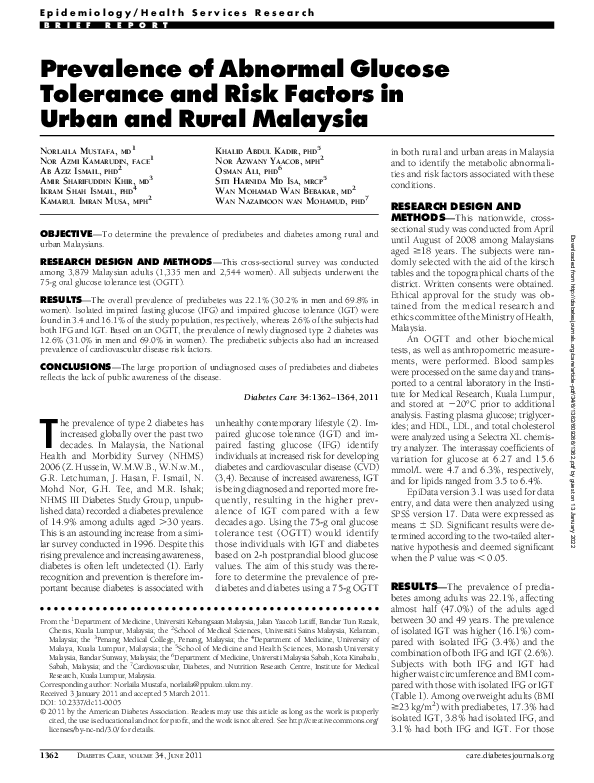 (PDF) Prevalence of Abnormal Glucose Tolerance and Their Risk Factors in