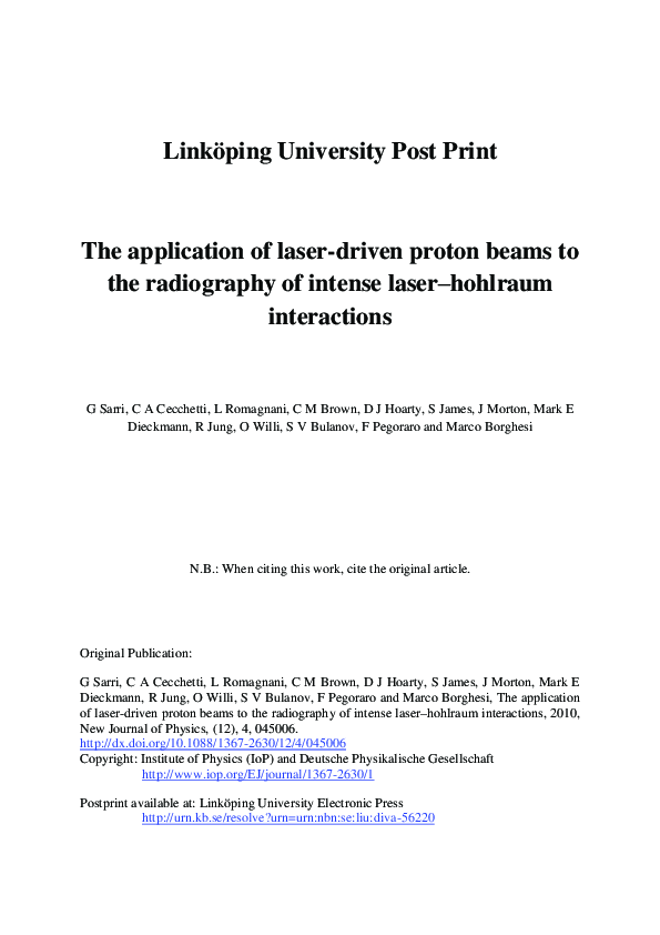 (PDF) The application of laser-driven proton beams to the radiography ...