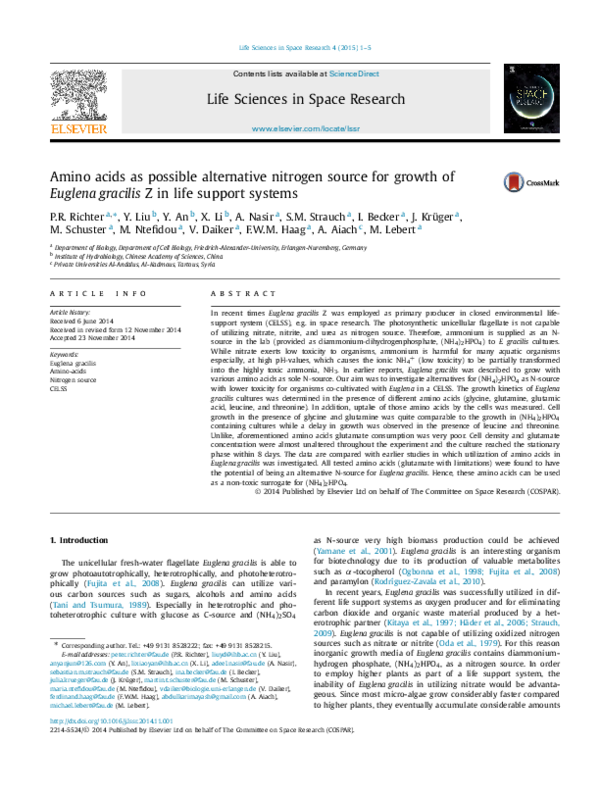(PDF) Amino acids as possible alternative nitrogen source for growth of ...