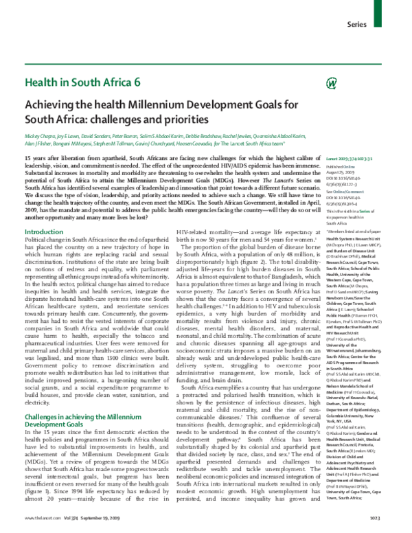 (PDF) Health in South Africa 6 Achieving the health Millennium
