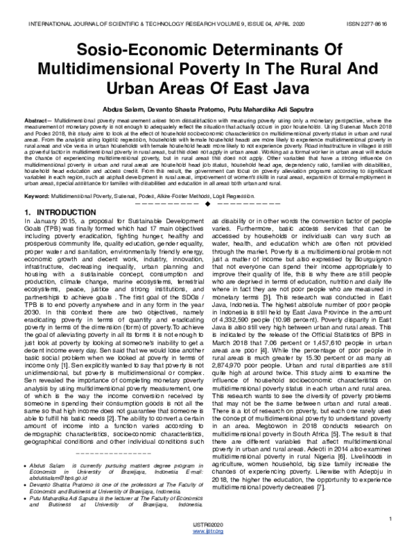 (PDF) Sosio-Economic Determinants Of Multidimensional Poverty In The ...