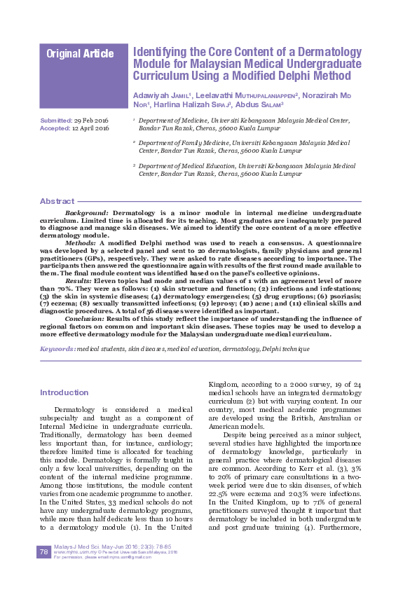 (PDF) Identifying the Core Content of a Dermatology Module for ...