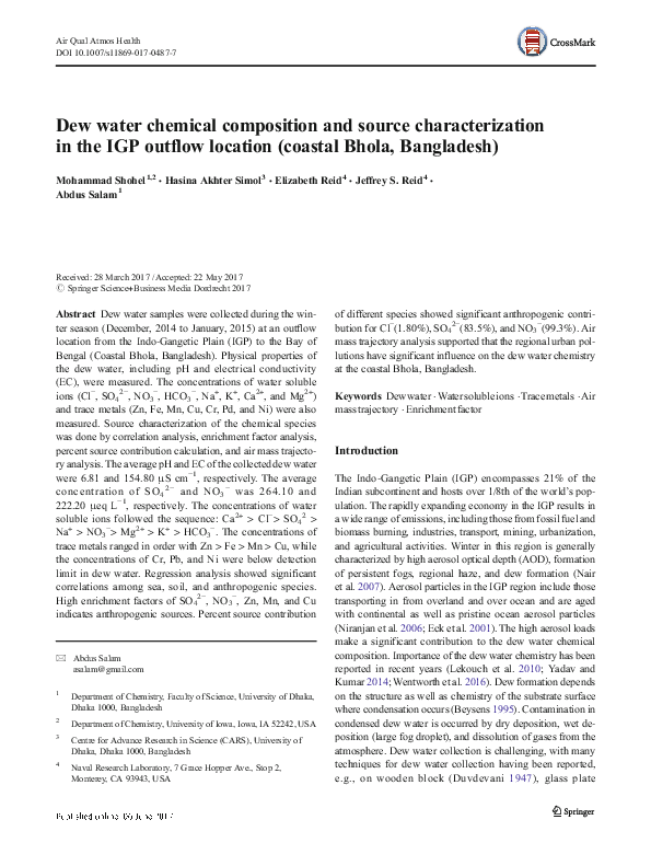 (PDF) Dew water chemical composition and source characterization in the ...